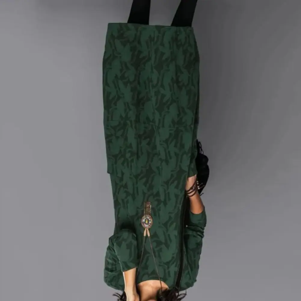 

Women Spring Autumn Dress Round Neck Long Sleeves with Side Pockets Loose Mid-calf Length Floral Printing Midi Dress for Daiy We