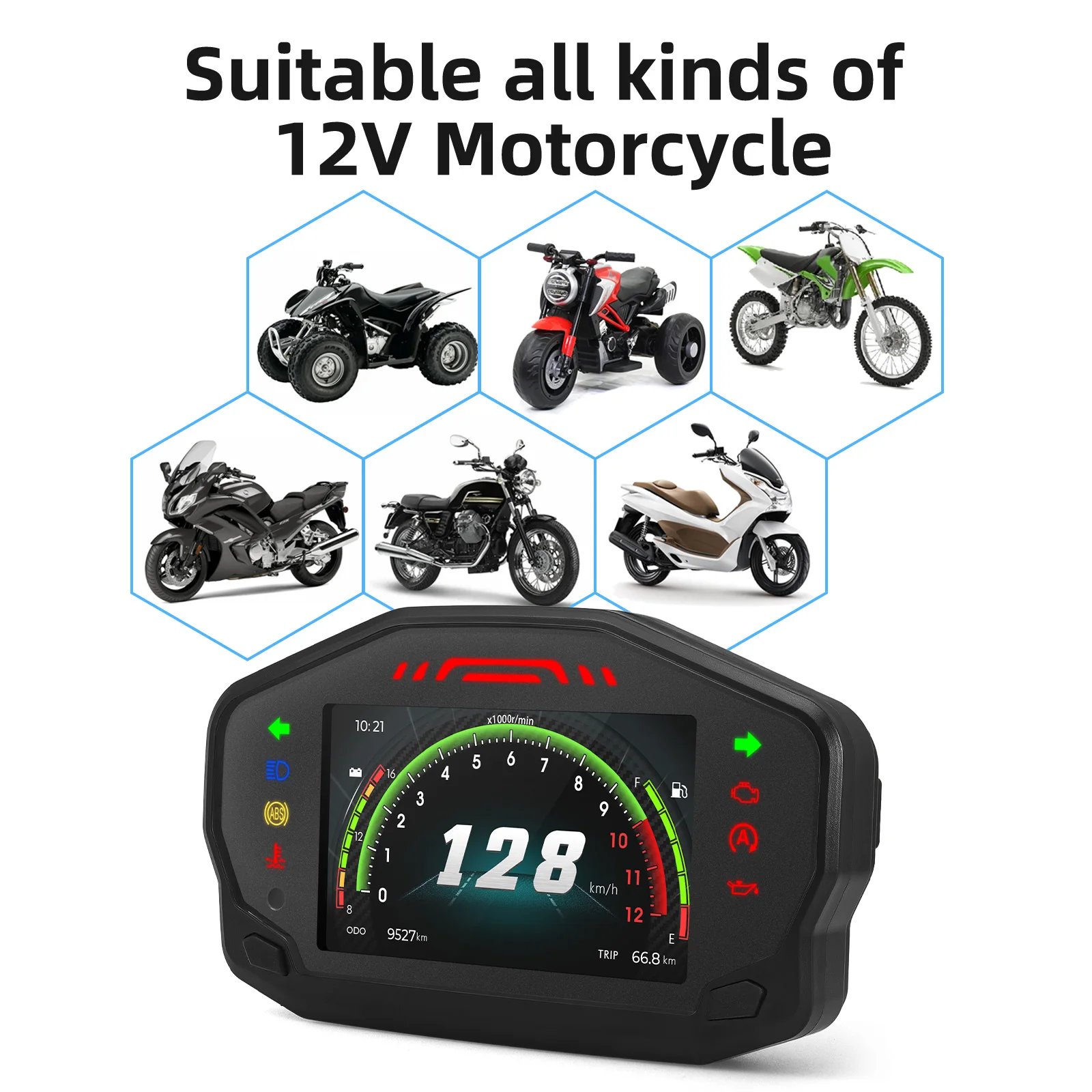 Bluetooth-compatibele motorfietssnelheidsmeter RPM toerenteller Fual Guage 2/4 cilinder brandstofniveau trip kilometerteller display dashboard