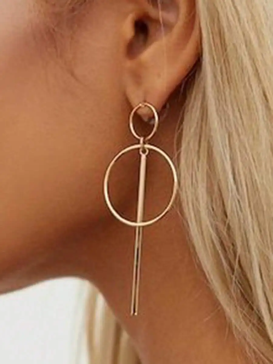 1pair Ring Decor Drop Earrings