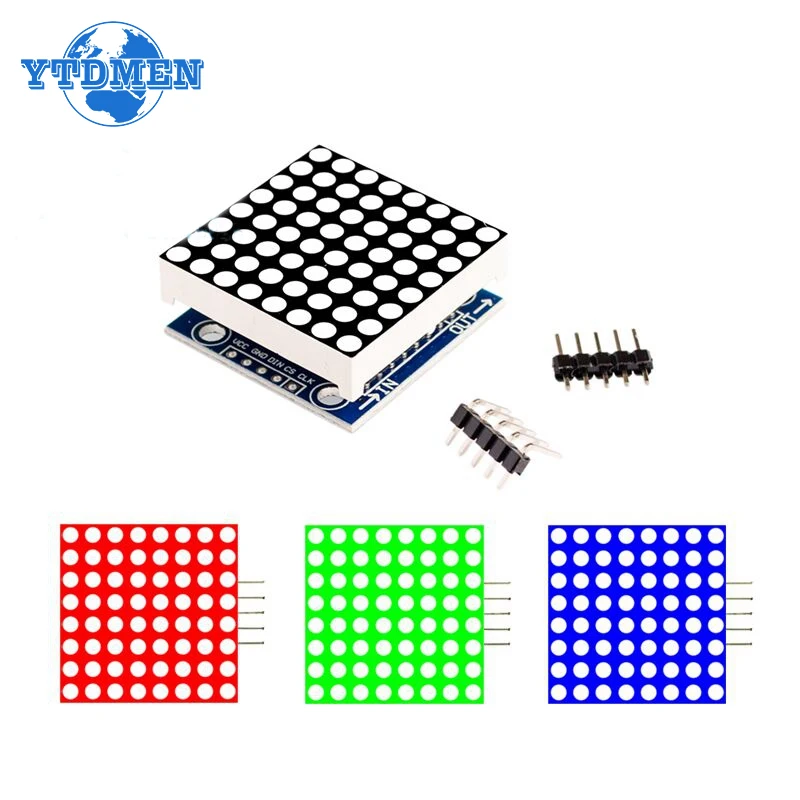 MAX7219 Dot Matrix Module 8*8 Common Cathode 5V, Red and Green 4 in One LED Display with DuPont Line, 1 Bit Display Module