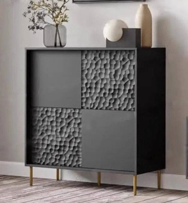 Modern simple side cabinet, household black locker, living room entrance cabinet