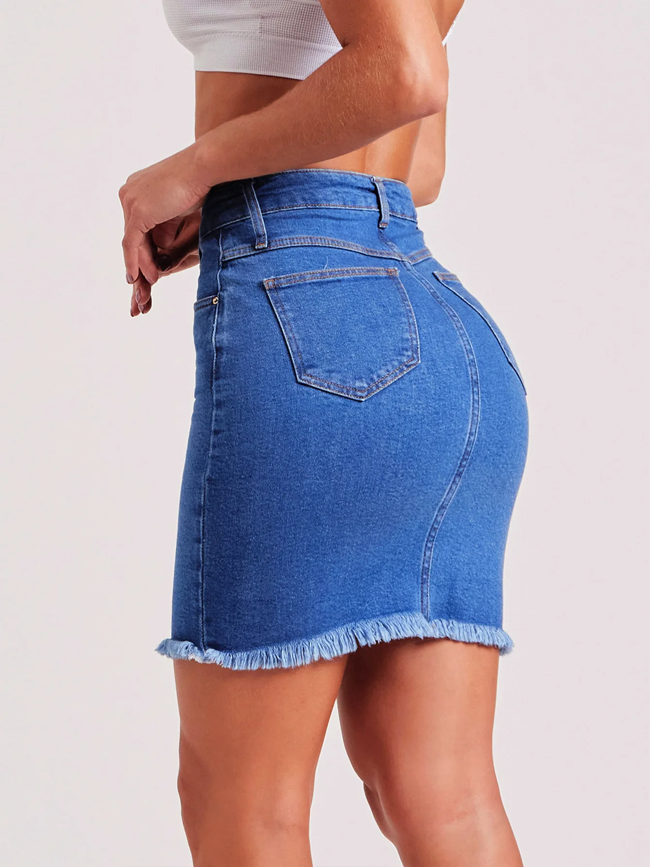 Skirts Denim Women High Waist Mid Length Skirt Slim Y2k Streetwear Casual Blue Jeans Elegant Splice Button Pocket Summer 2024