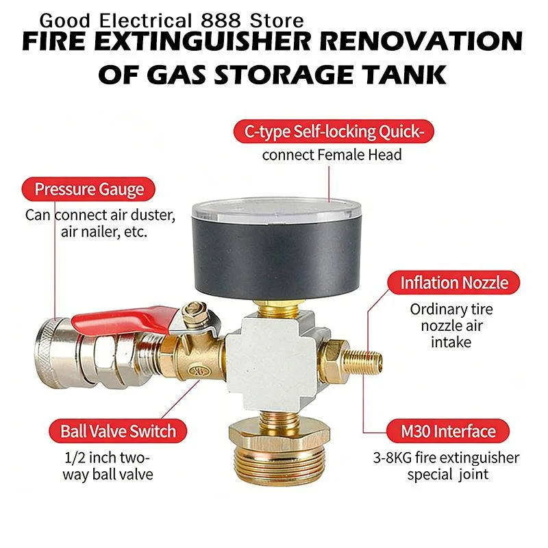 Adaptador de Presión para Tanque de Aire Pequeño de Alta Calidad, Bomba de Aire para Conversión de Extintor, Accesorios para Compresor de Aire Portátil