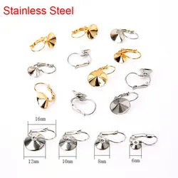 10pcs Stainless Steel Blank Earrings Clasps Hooks 6mm 8mm 10mm 12mm Cabochon Base Cameo Settings For Jewelry Making Supplies