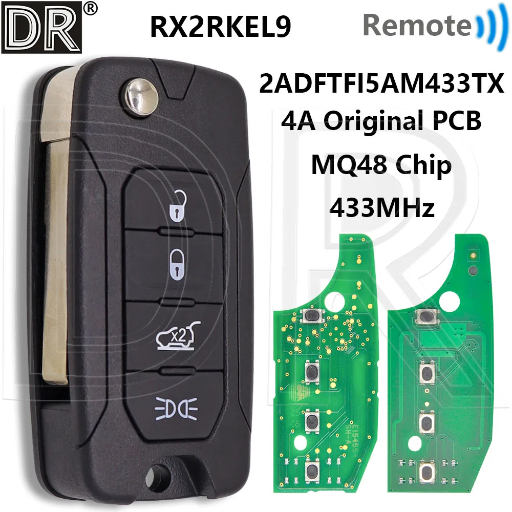 

Отличный оригинальный чип 4А PCB/MQB48, чип 433 МГц RX2RKEL9, автомобильный пульт дистанционного управления, умный флип-ключ для Jeep Renegade 2016 2017 2018