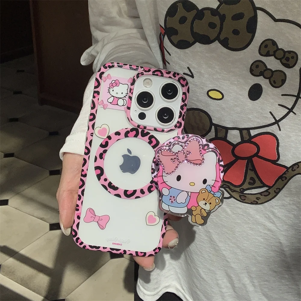 

Fashion Flash drill bow Hellokitty new phone case for iPhone 17 16 15 14 13 12 Pro Max cover For Magsafe stand shock-proof cover
