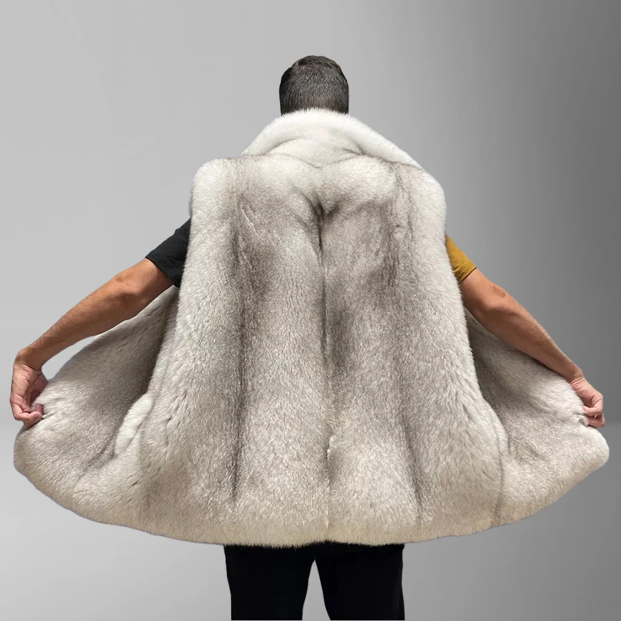 Natural Fox Fur Vest With High Collar Men's Short Fur Vest Real Full Skin Fox Fur Jacket High Quality Genuine Leather Lacket