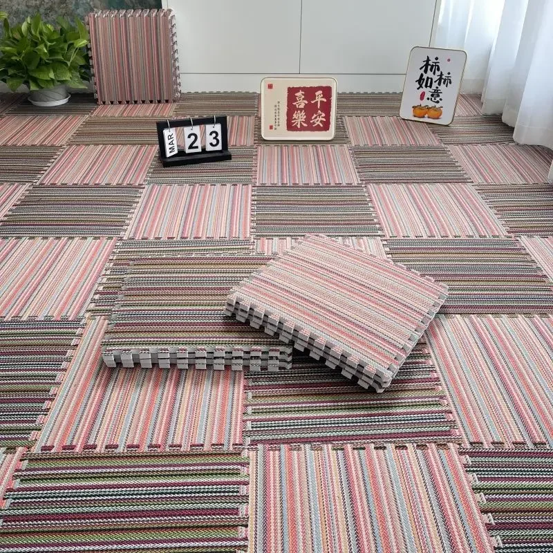 Splicing Cotton Linen Cloth Floor Mats Bedroom Living Room Carpets Crawling Cushion Thickened Sound Insulation Shock Resistance