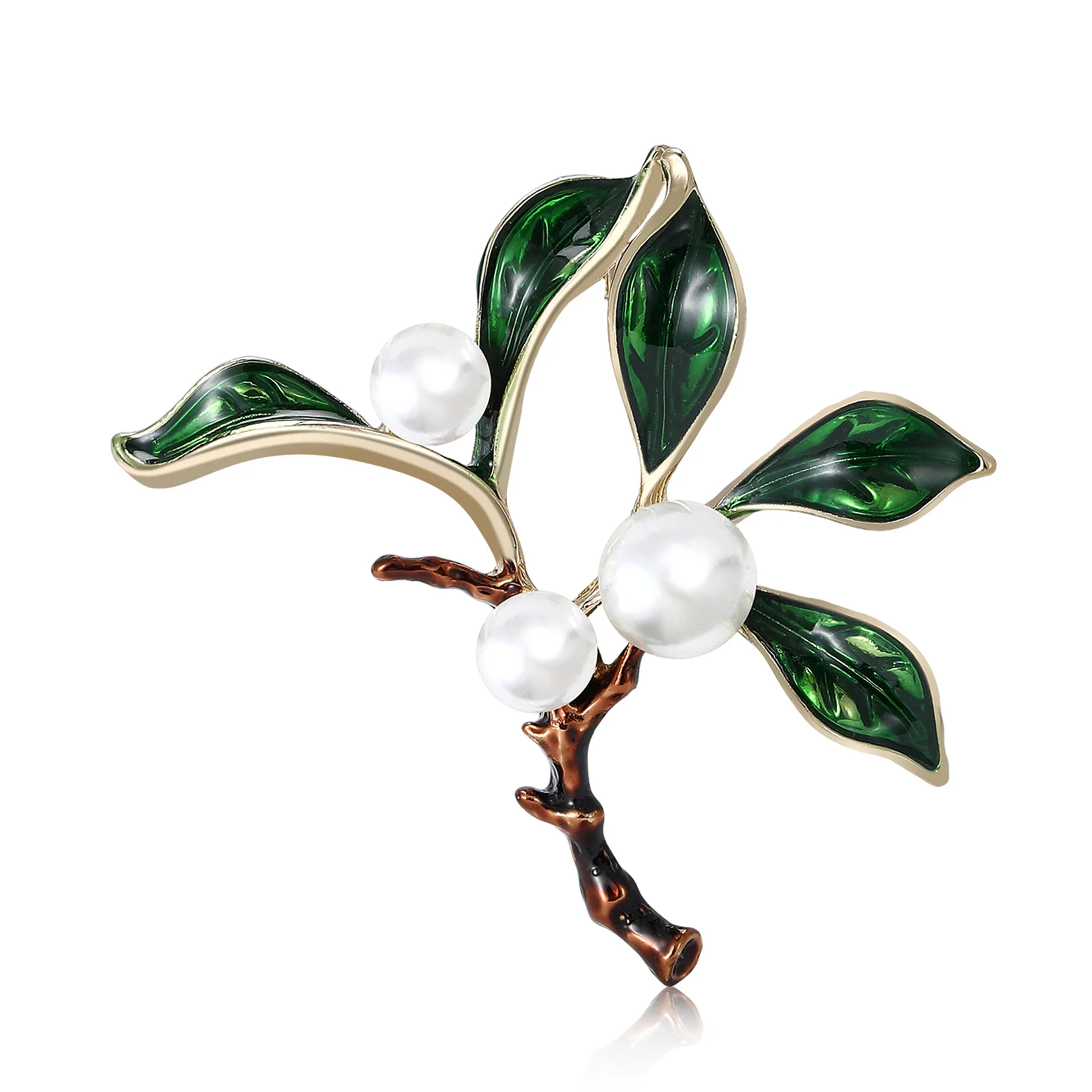 

Fashion Enamel Green Pearl Plant Brooch Women's Neutral Plant Pin Event Luxury Gift Everyday Clothing Dress Jewelry
