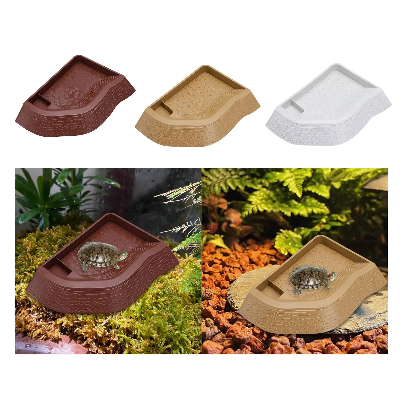 Alimentador de tortuga para piscina de baño con rampa, plato de comida de paisaje desmontable, plato de agua para reptiles, para Gecko, serpiente, lagarto, tortuga