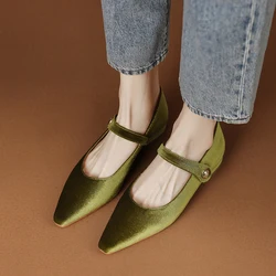 One Strap Ladies Velvet Shoes Spring Autumn Low Heel Vintage Mary Janes Pointed Toe Flat Shoes Woman French Style Women Flats