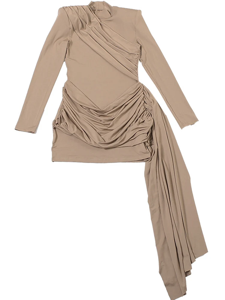 Beyprern Sexy Women's Turtleneck Ruched Cutout Back Bodycon Mini Dress with Draped Sash Backless Night Clubwear Outfits