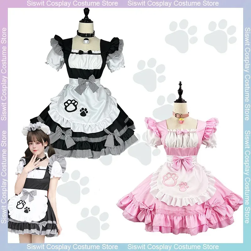 

Cute Cat Maid Cosplay Costumes Sweet Girl Coffee Shop Uniform Dress Apron Choker Accessories Set Anime Carnival Party Dress Up