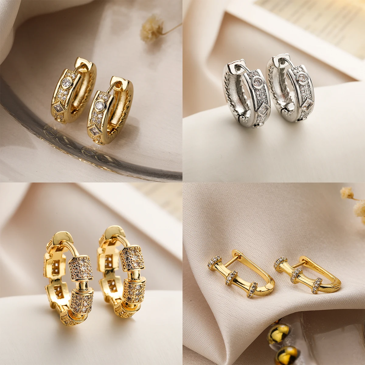 Boucles d'oreilles créoles couleur argent or pour femmes et filles, accessoires brillants en zircone cubique, bijoux de fête et de vacances, Design minimaliste