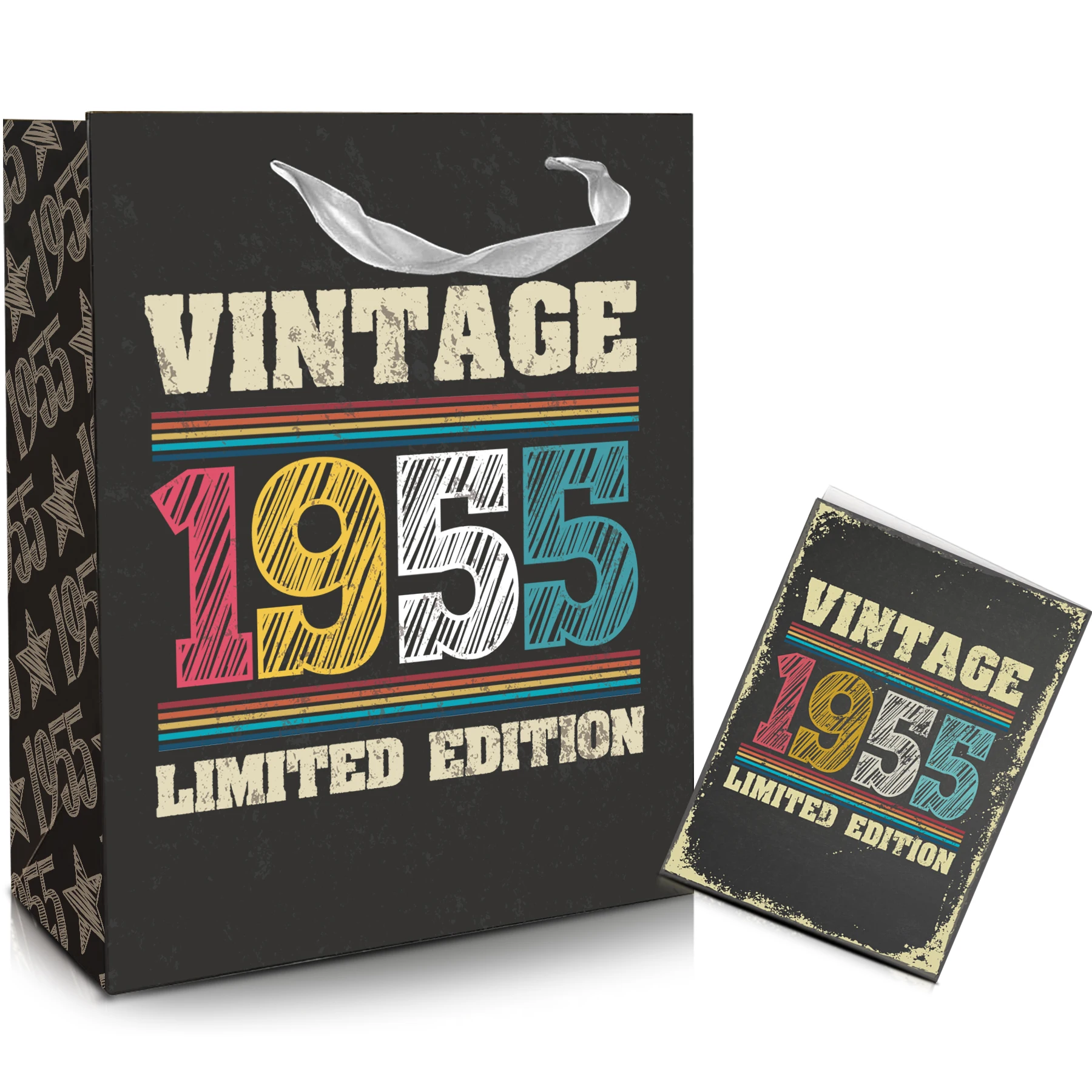 Bolsa de mano con asa de espalda al 1955, Retro medio, con tarjeta de felicitación, nacida en 1955, bolsas de regalo Vintage para fiesta de 70 cumpleaños, suministros, 2 uds.