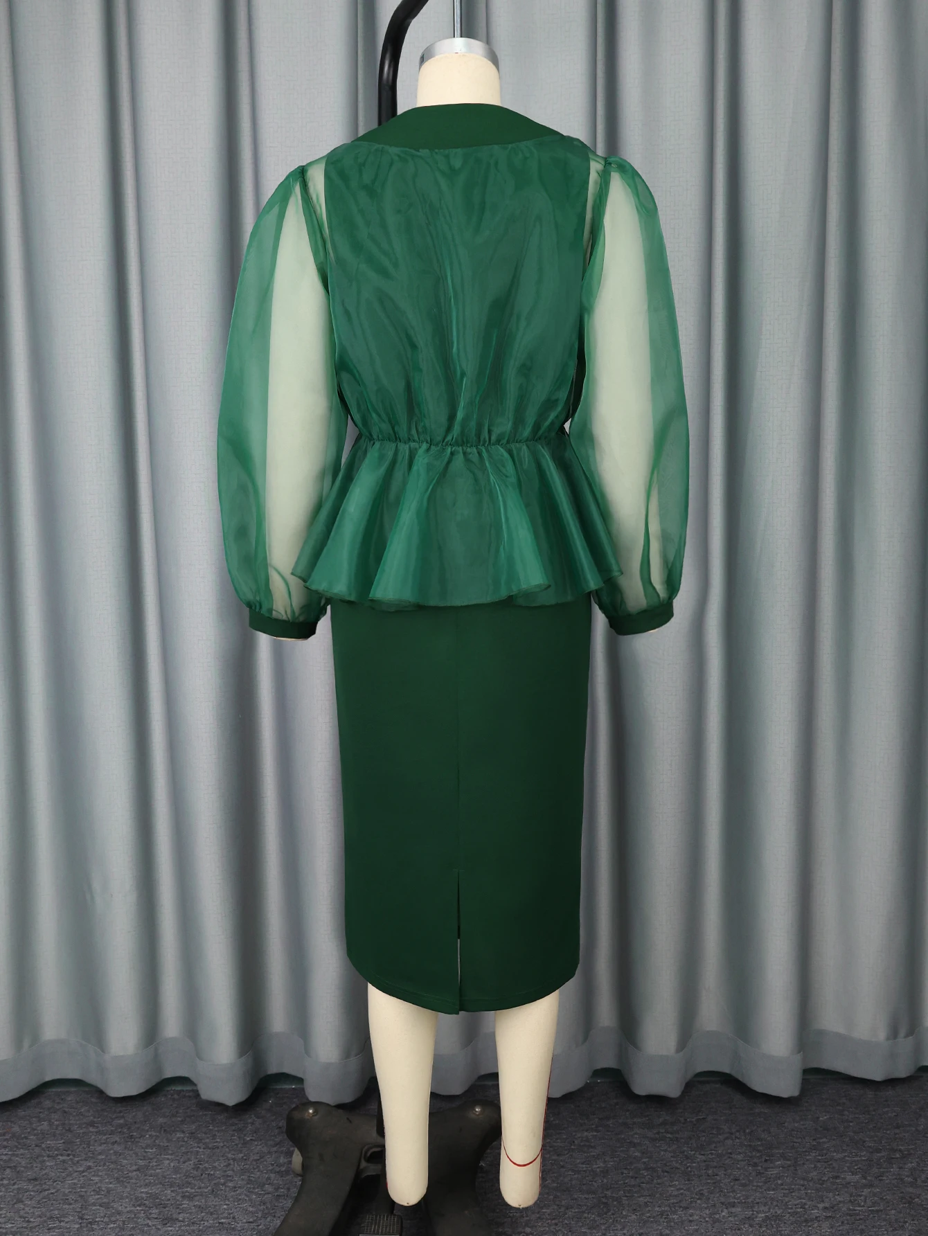 Setelan Wanita Dua Potong Kerah Kotak Lengan Panjang Model Lentera Berbahan Mesh dengan Tali Ikat dan Pita di Pinggul untuk Acara Kantor, Pesta Koktail, dan Pakaian Wanita