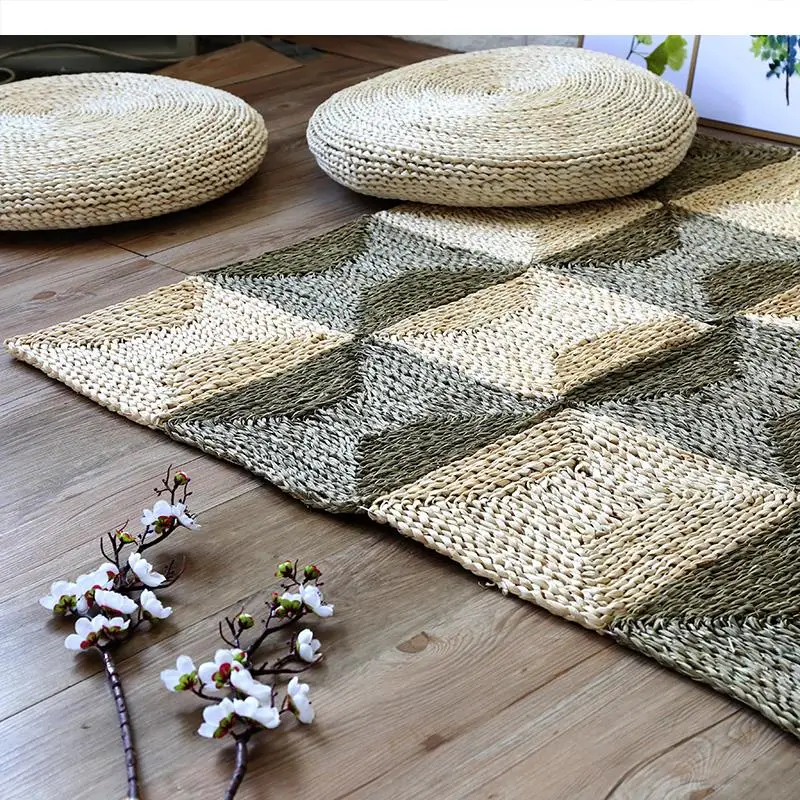 Household Non-slip Carpet Natural Straw Mat Parent-child Game Pad Home Living Room Doormat Area Rug for Bedroom