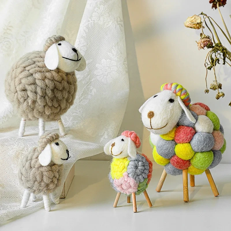 1Pc Mini Table Ornament Felt Sheep Figurines Miniatures Wool Felt Lamb Cute Toys Desktop Decor Home Furnishings Kid Gifts