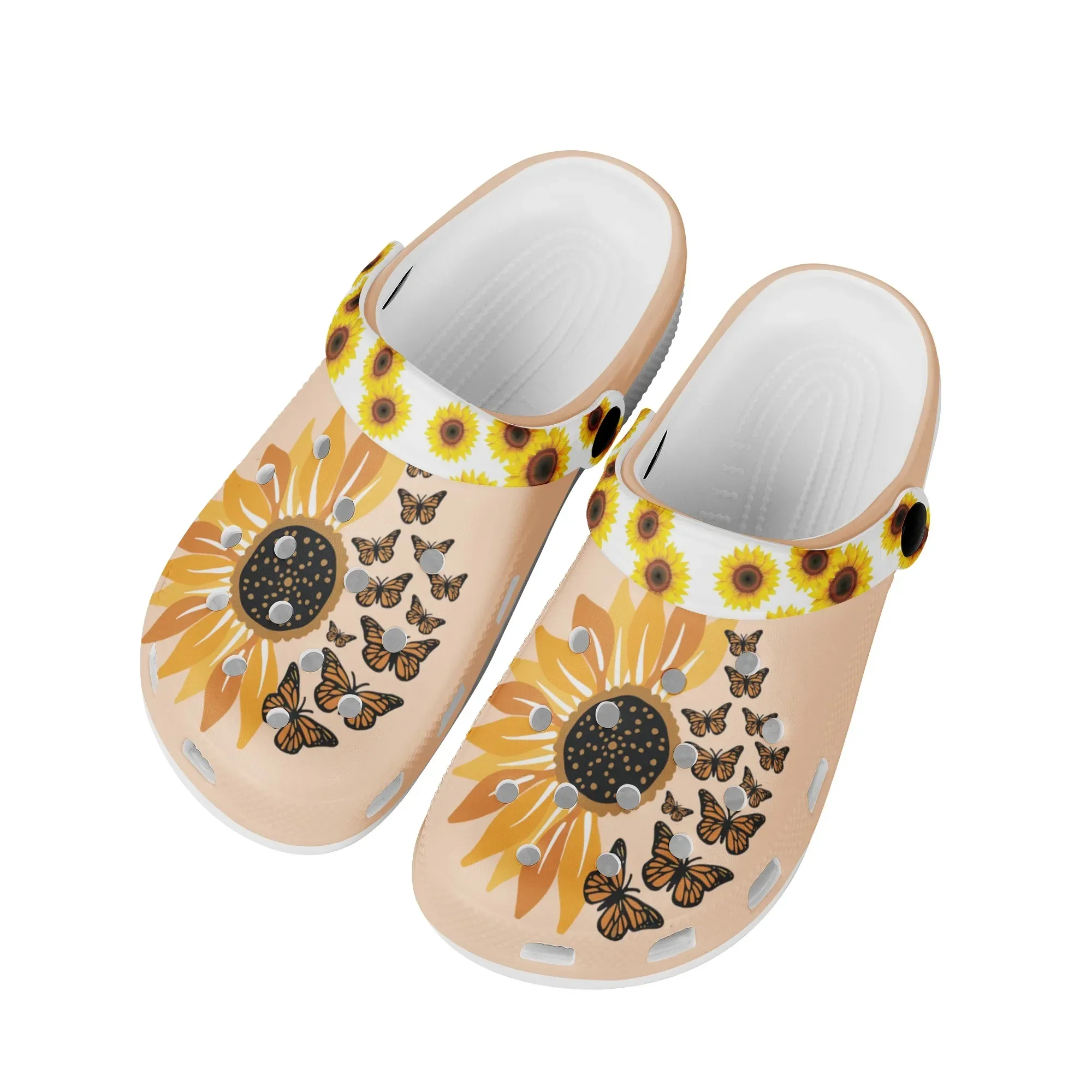 Sandales à imprimé tournesol pour femmes, lanière à talon, chaussures de plage décontractées, semelle souple, pantoufles d'intérieur légères pour filles, mode féminine