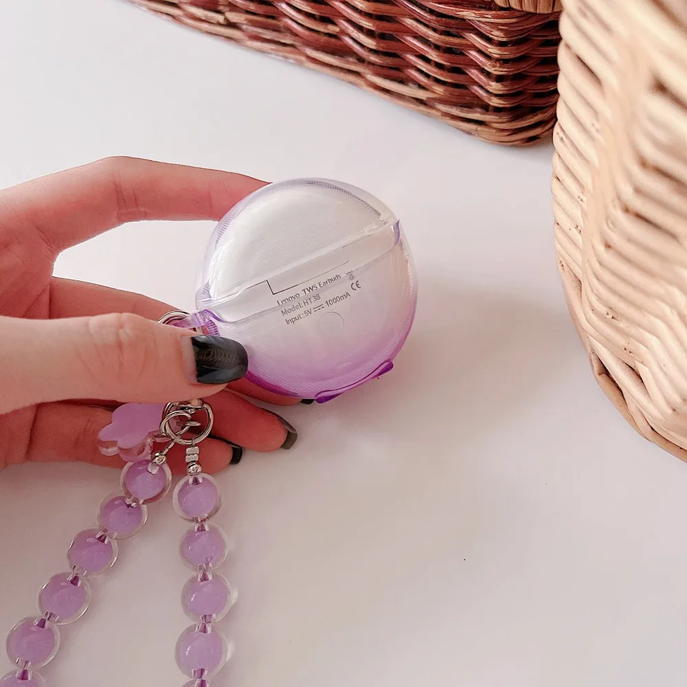 3D Flower Gradient Color Earphone Case For Lenovo HT38 Colorful Floral Girls Cover LivePods HT38 TWS Wireless Box With Keychain