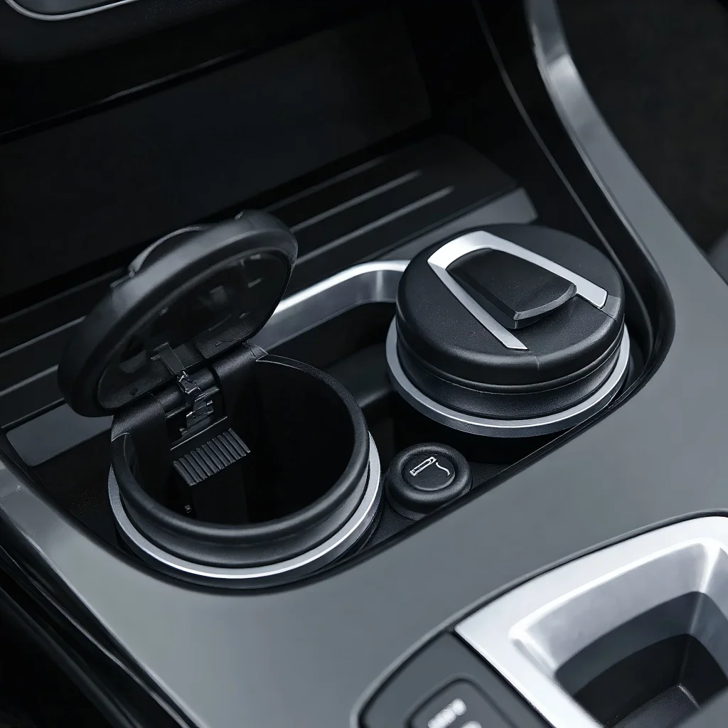 

Portable LED Car Ashtray Cup - Detachable Fireproof Holder with Auto-Open Lid for BMW Auto Accessories