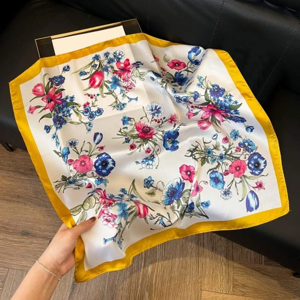 

New 70cm Flower Head Scarf Satin Square Paisley Hijab Decorative Scarf Shawl Women's Fashion