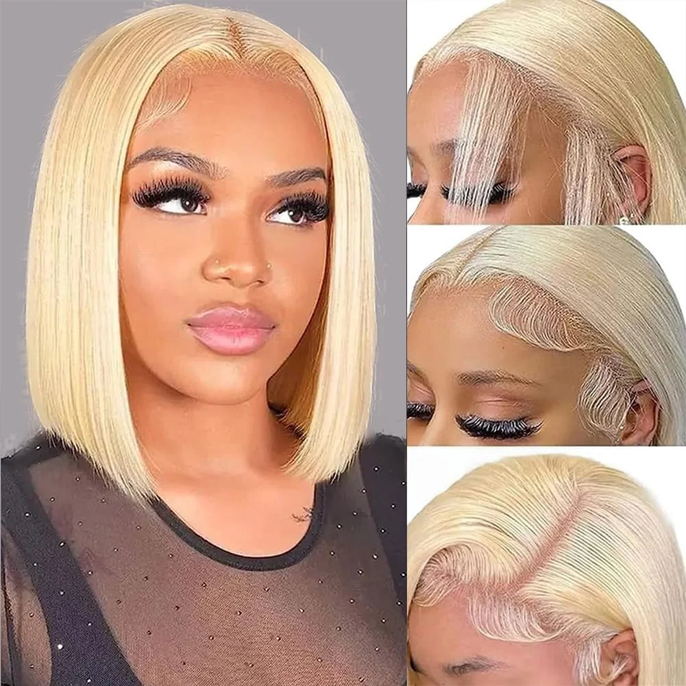 613 شقراء قصيرة بوب شعر مستعار الدانتيل الشفاف الجبهة خصلات الشعر المستعار الإنسان مستقيم 13X4 شقراء ملونة قطع الدانتيل شعر مستعار أمامي #2