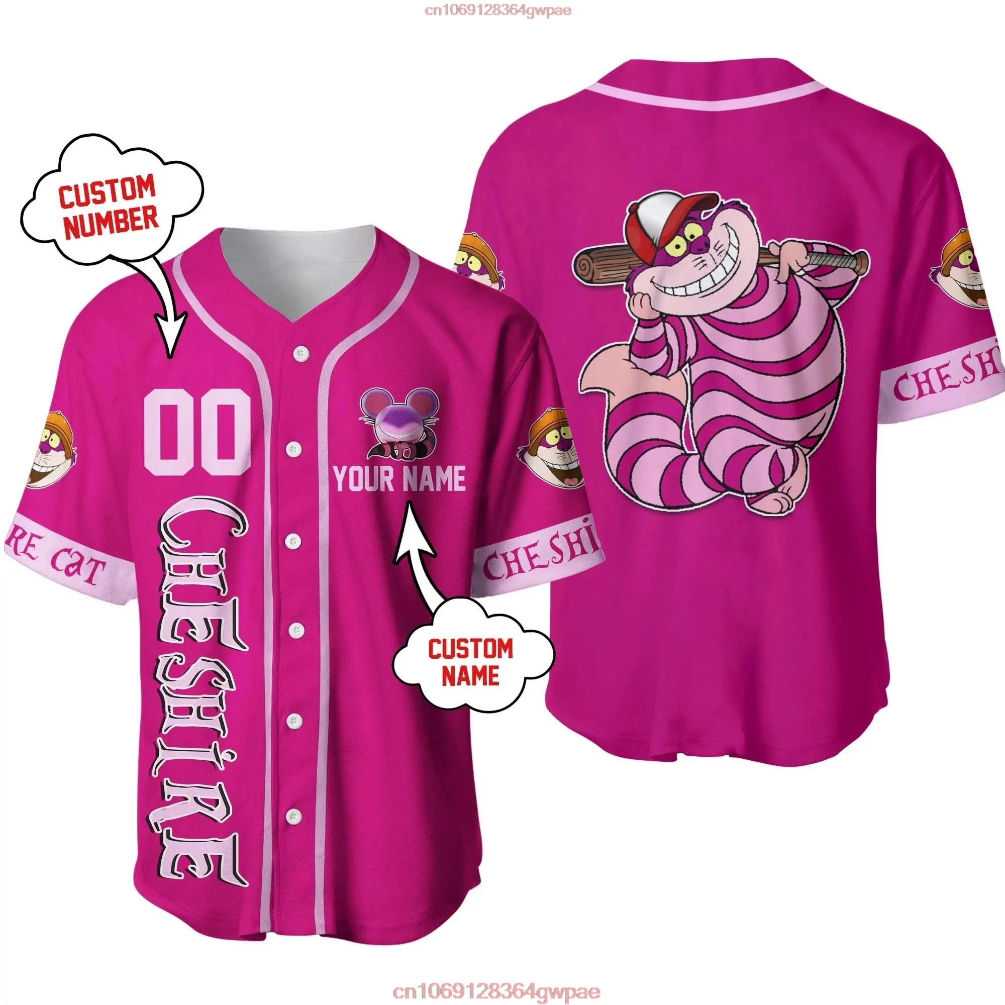 Cheshire Cats Baseball Jerseys Custom Name Men's and Women's Disney Baseball Uniforms Fashion Vintage Short Sleeve Shirt Jerseys