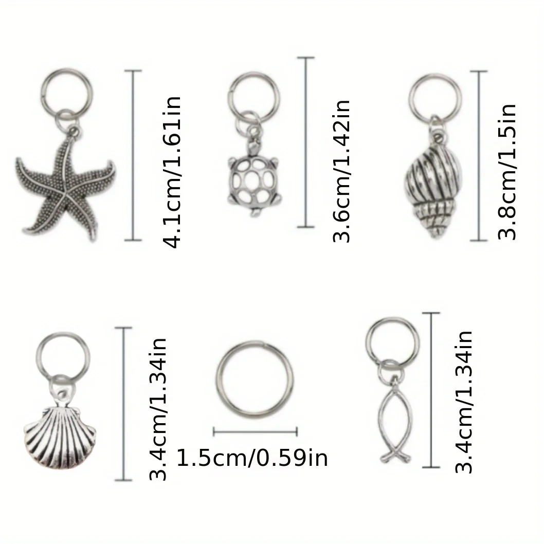 25Pcs Alloy Hair Loops Ring Shells Rozgwiazda DIY Wisiorki do spinki do włosów Opaska na głowę Akcesoria do włosów Loc Biżuteria do włosów do warkoczy — zdjęcie 6