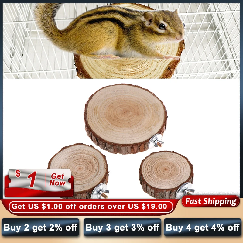 Perchas de jaula para pájaros y loros, plataforma redonda de madera, tablero de soporte, juguetes para morder, suministros para mascotas pequeñas, accesorios