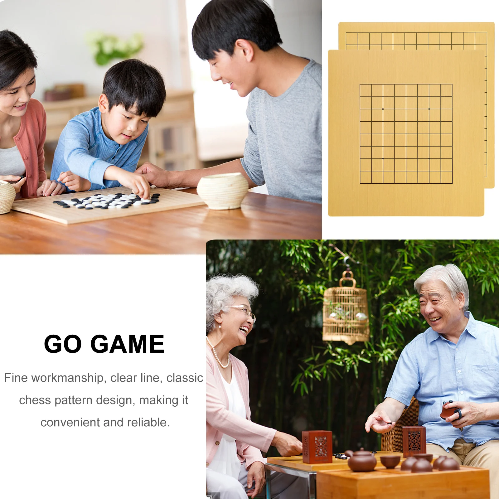 

2Pcs Folding Go Chessboard Wood Grain Surface Double-Sided Play Stable Storage Easy Carry Ideal for Outdoor Indoor Strategic