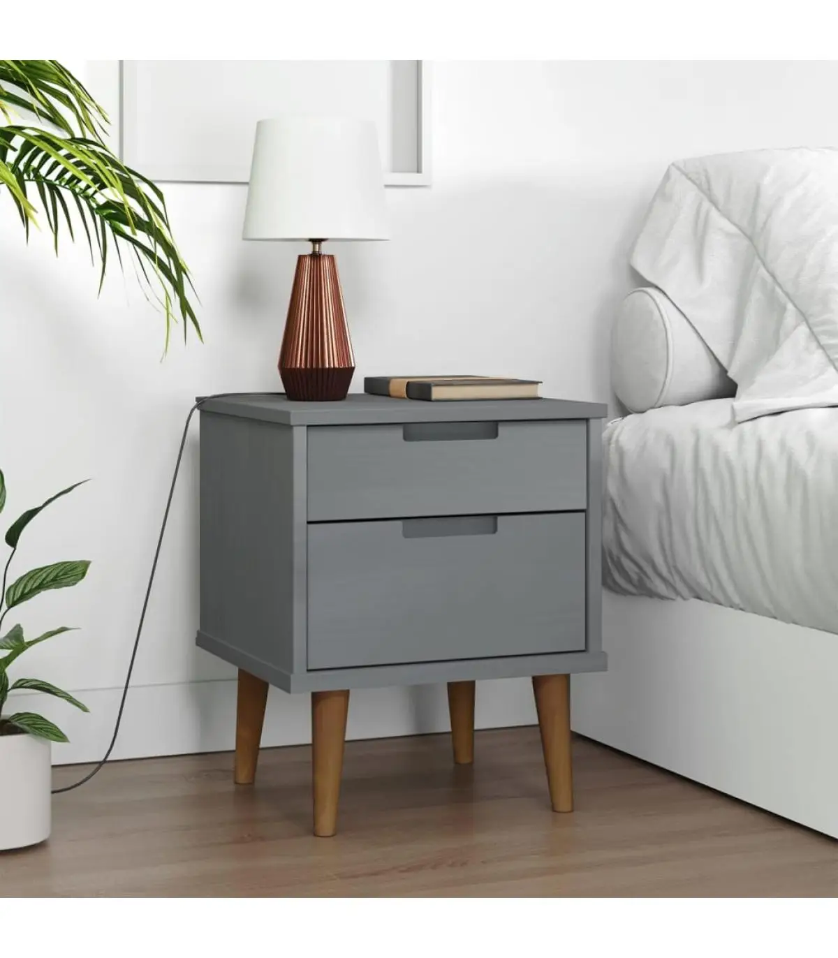 Bedside tables bedside table solid wood pine Gray 40x35x48 cm