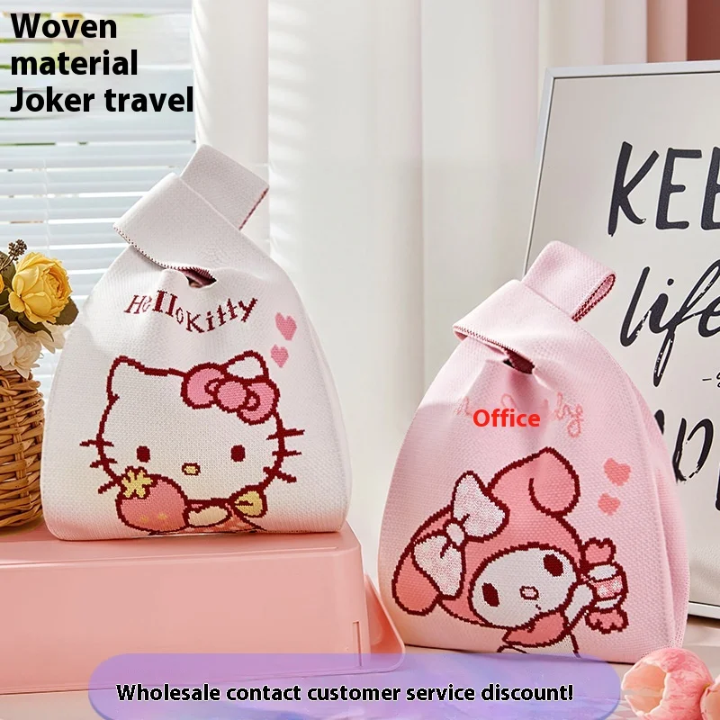 

Sanrio Knitted Handbag Lunch Box Bag Women Office Workers Student Meal Bag High-End Feeling Portable Food Storage Organizer Gift