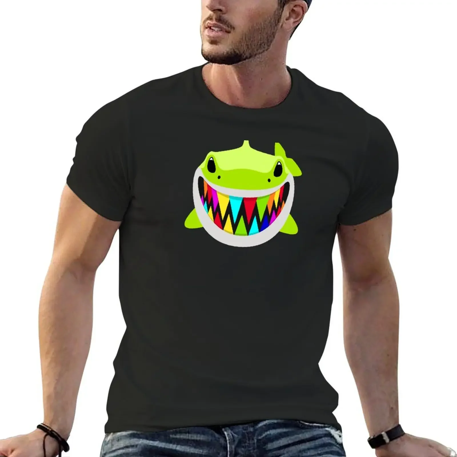 Rainbow Shark T-Shirt customs heavyweights quick-drying summer tops mens graphic t-shirts anime