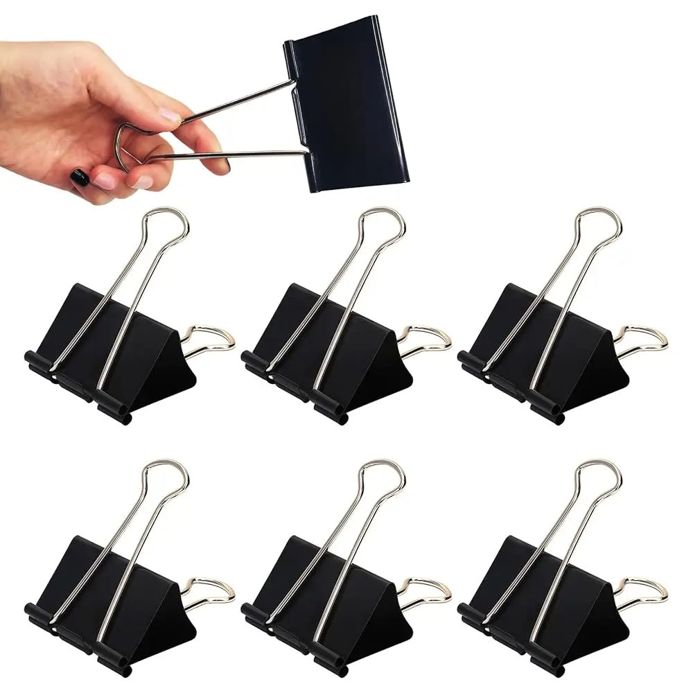 

Зажимы для бумаг Jumbo Binder Clips - 3-дюймовые, особо крупные, 6 штук в упаковке, большие металлические зажимы для бумаги, черные, для офисных принадлежностей