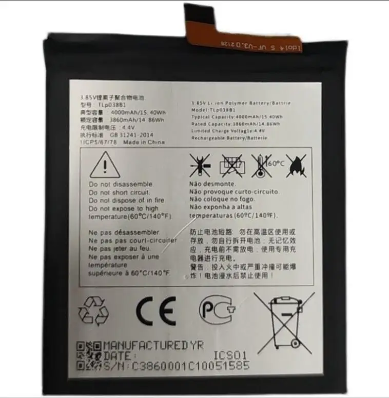 Новый высококачественный аккумулятор 3860 мАч TLP038B1 для смартфонов Alcatel A7 A7LTE A7XL