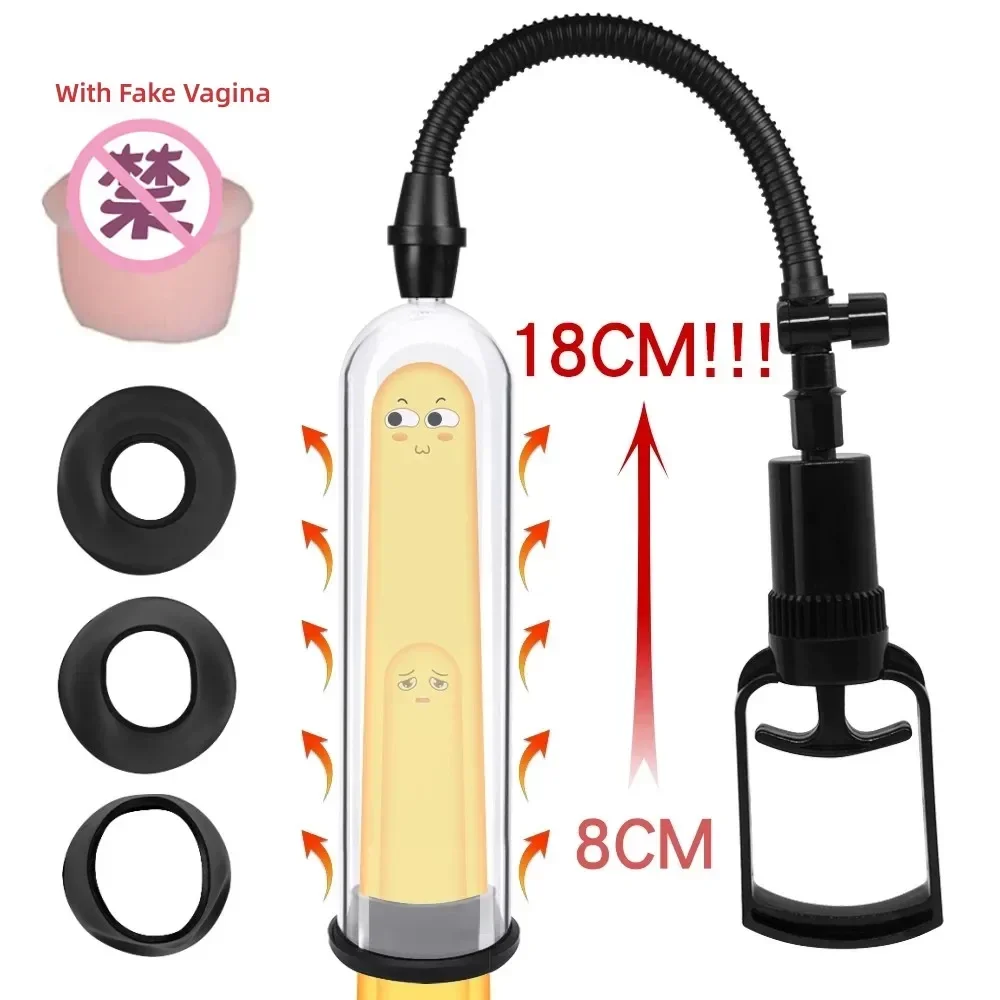 Jouets sexuels de pompe à pénis pour hommes, prolongateur de jaune de masquage masculin, pompe à vide, agrandissement du pénis, rehausseur, entraîneur de bite, anneau de masseur