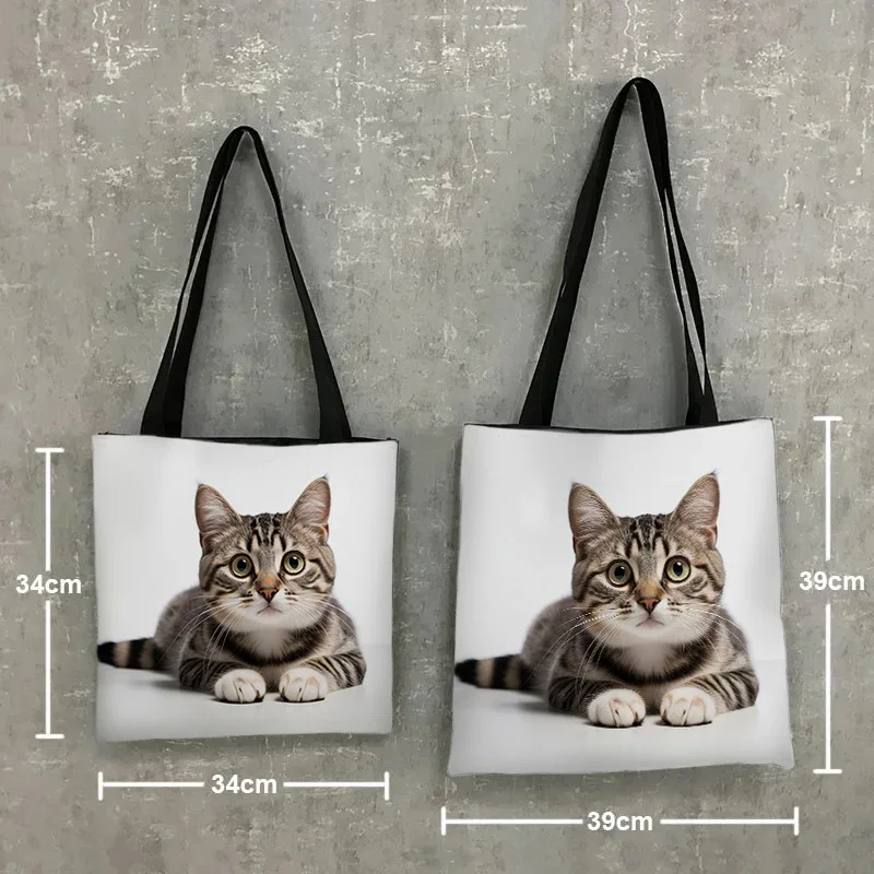 Kawaii Prone Cat Print Tote Bags Peeking Cats Women Handbag Shoulder Bag Lying Felid Large Capacity Storage Bags for Travel Gift