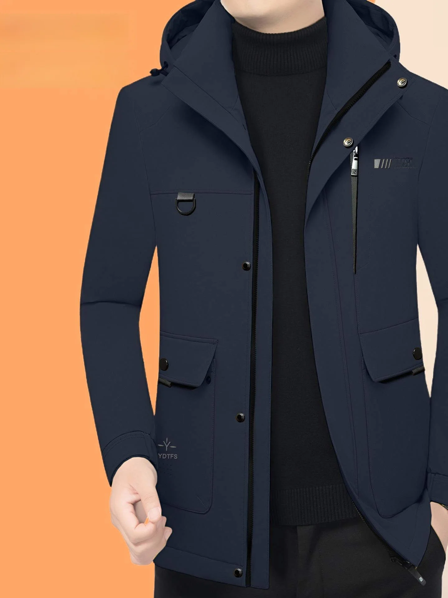 

Thiened Men's down Jaet Youth Slim Fit Mid-Length Winter Coat with Hat Casual Sle Urban Wear Polyester Fiber