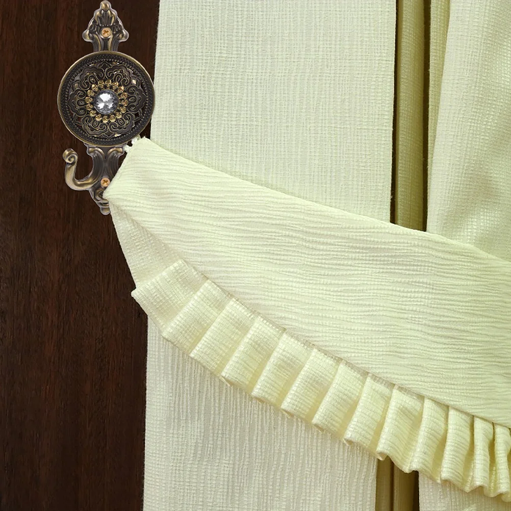 

4pcs Crystal Hooks Vintage Alloy Decorative Curtain Holdbacks Metal Drapery Tiebacks Wall Mounted Curtain Accessories