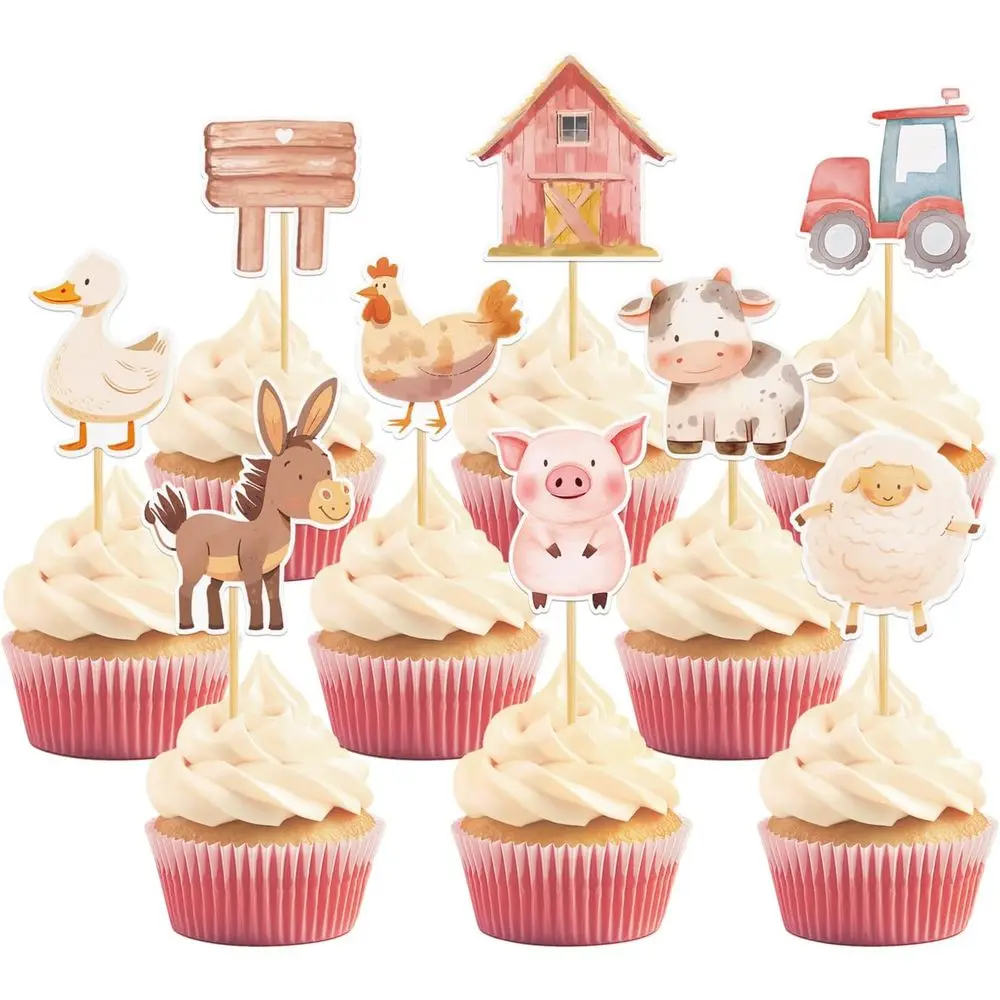 

36 шт. Топперы для кексов с сельскохозяйственными животными, выбор торта с бакенбардами для тематического детского душа и дня рождения (красные)