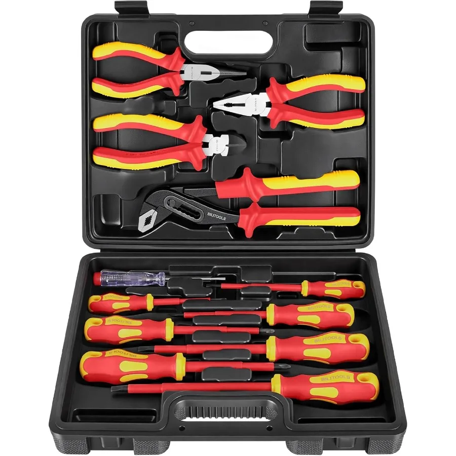 

Insulated Screwdriver and Pliers Set 1000V Electrical Tools for Electrician Magnetic Phillips Slotted Pozidriv Tips