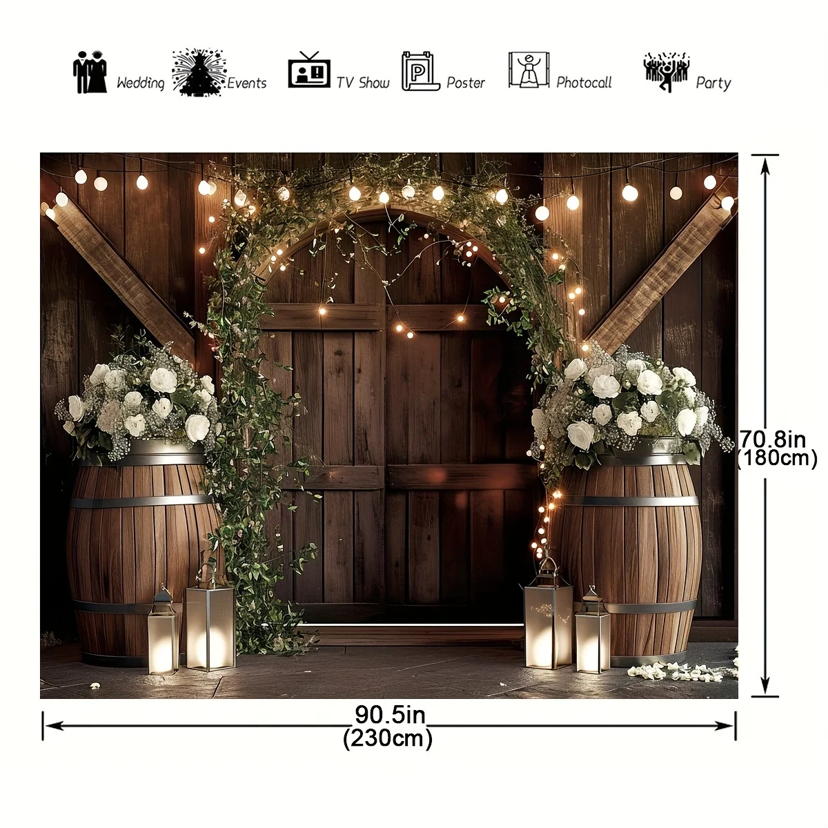 Rustic barn door background Retro country wedding white floral plank light Western anniversary photography background