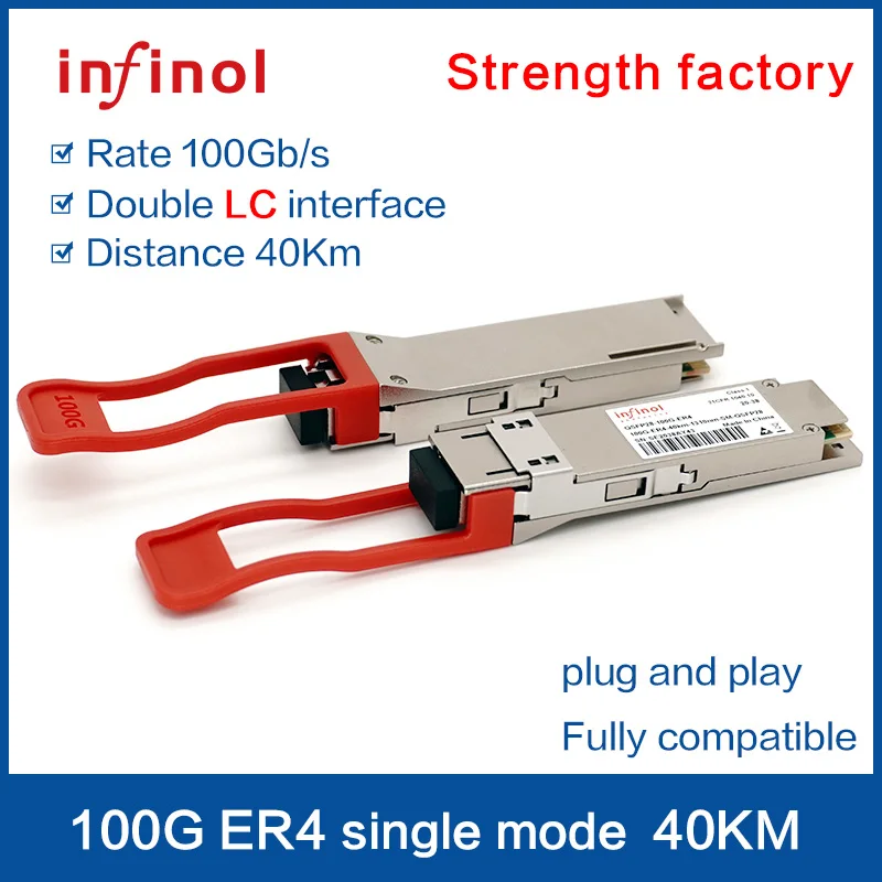 QSFP28-100G- ER4 40KM Single module LCport SMF LAN WDM 1295-1310nm Optical Transceiver Module 100GE QSFP28 Compatible