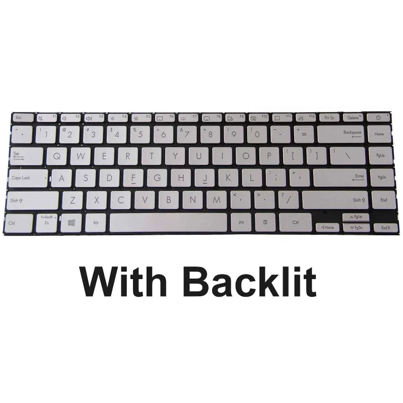 US Replacement Keyboard With Backlit for Asus ZenBook 14 UX425E UX425EA UX425JA UX425IA UM425IA Series silvery