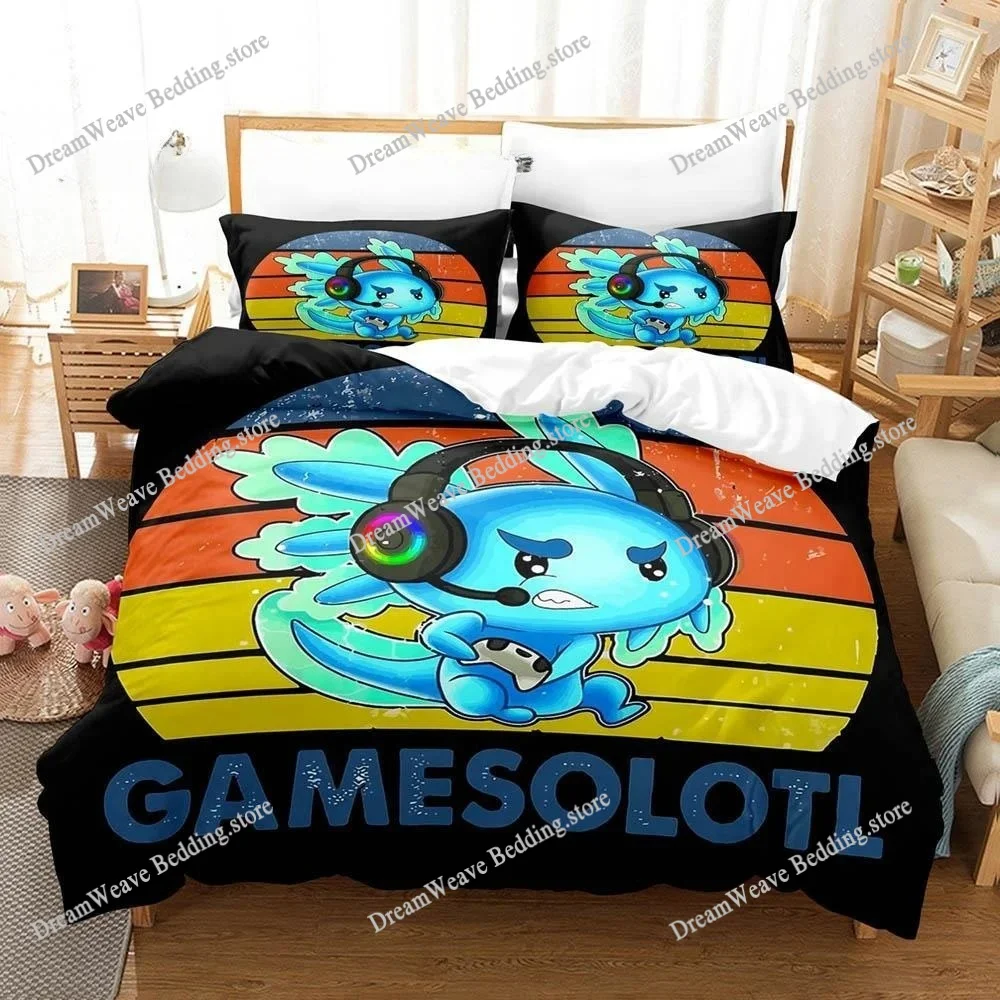 

Fashion Cartoons Game Gamesolotl Axolochi Bedding Set Single Twin Full Queen King Size Bed Set Adult Kid Bedroom Home Textiles