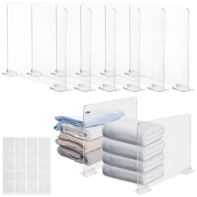 6/8Pcs Self-Adhesive Acrylic Shelf Dividers, Transparent Closet Bookcase Baffle, Wardrobe Handbag Storage Separator Organizer