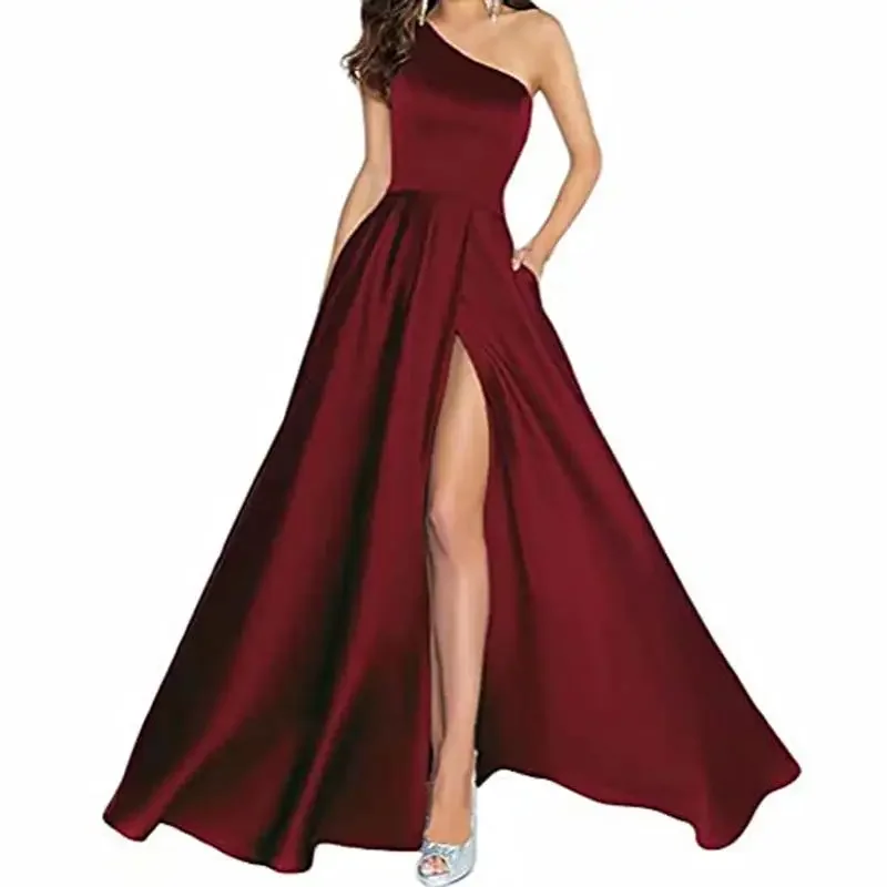 

One Shoulder Evening Dress Red Royal Blue Prom Gown A Line Pleat Formal Dress Elagant Wedding Party Dresses Vestidos De Fiesta