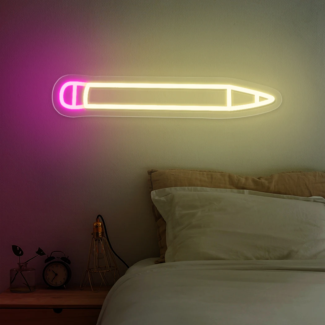 Pencil Shaped Neon Sign Novelty LED Neon Light for Bedroom Wall Decoration Holiday Party Wedding School Teachers Bookstore