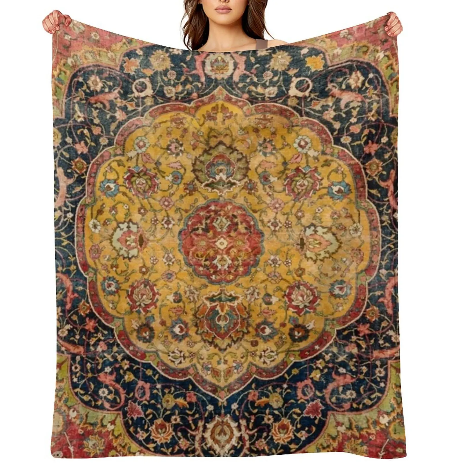 

Indian Boho III // 16th Century Distressed Red Green Blue Flowery Colorful Ornate Rug Pattern Throw Blanket Soft Blankets